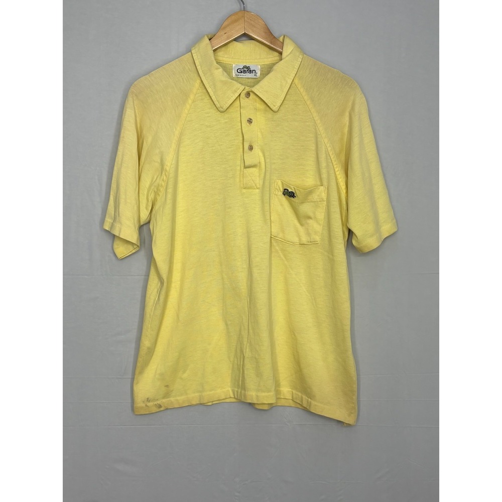 Garan Polo Shirt Short Sleeve Men's Yellow Pocket Detailing Logo XL 80's Vintage
